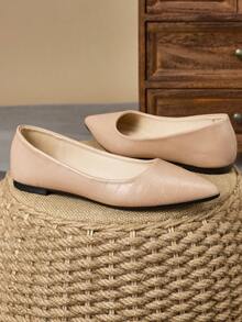 MonaNise 女士尖头时尚低帮平底鞋,户外休闲装,紫色、香槟色、红色、黄色、黑色 - 杏色 - 查看 4