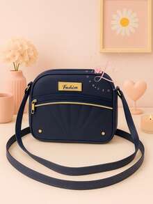 Women's Crossbody Bag With Fashion Embroidery, Modern Design - Azul Marino - Ver 1