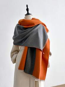 1pc Faux Cashmere Minimalist Color Block Jacquard Pattern Warm Scarf For Women, Suitable For Air-Conditioned Rooms, Fashion & Versatile Neck Warmer For Autumn/Winter