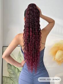 26-28 Inch Ombre Claw Clip-In Ponytail Extensions, Natural Wavy Texture, Heat Resistant Synthetic Hair, Brown To Red Gradient, Suitable For Women's Daily Use - Red Ombre - View 3