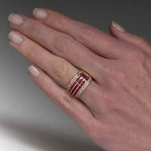 Women's Classic Marquise Synthetic Red Ring, Jewelry Wedding Band - Gold - View 5