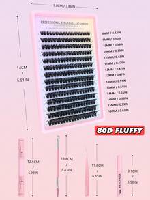ICHICKISS 1260/252 Eyelash Extension Kit, DIY Eyelash Extension Set 80D, D Curl, 8-16mm Mixed Length, Includes Glue, Tweezers And Brush, 0.07mm Fluffy Reusable Individual Lash Clusters, Ultra-Thin Invisible Lash Band, Suitable For Party, Gift, Wedding And Holiday