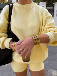 Women's Knitwear Pullover Sweater Long Sleeve Rib-Knit Regular Fit Soft Feel Warm Fall Casual Top - Yellow - View 4