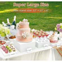 8PCS Buffet Risers Acrylic Large Food Risers With Mini Signs Buffet Table Acrylic Cube Display Stands Box Risers For Party Catering Dessert Jewelry Nesting Risers With Hollow Bottom White - trắng - Xem 5
