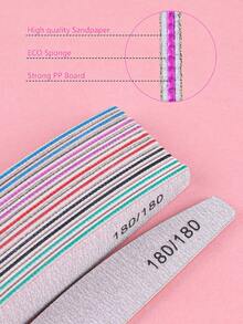 5pcs/10pcs Professional Nail Files, New Colorful Crescent Nail Files, Reusable Double-Sided Sandpaper Boards, 80/100/150/180/240 Grit Durable Zebra Nail Files, Suitable For Natural Nails/Acrylic Nails/Foot Care - Light Grey - View 2