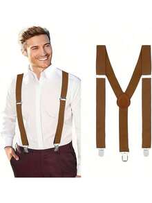 1pc Classic Solid Color Suspenders, 2.5cm Wide Y-Back, Non-Slip Adjustable Elastic Straps With 3 Clips, Unisex, Suitable For Weddings, Holidays, Costume Parties And More
