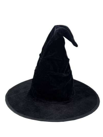 1pc Cross-Border Popular Halloween Black Tassel Witch Hat, Crafted With 3D Pleated Technique To Create A Vintage Gothic Pointed Top Style, Decorated With Dynamic Tassel Trim At The Brim, Combining Elegant Solid Color And Dark Mysterious Vibe, Adjustable To Fit 21.3-22.8 Inch Head Circumference, Made Of Quality Fabric That Is Stiff Yet Lightweight And Breathable, Suitable For Halloween Parties, Masquerade Balls, Trick-Or-Treat Parades, Witch-Themed Role-Playing, Dark-Themed Photography, Escape Rooms, Gothic Weddings/Birthdays And More