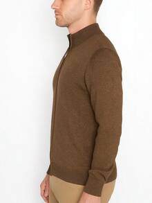 Homme Men's Simple LightweightStylish Casual Zip-Up Knit Sweater, Suitable For Autumn/Winter, Mock Neck Men, Men Knit Tops, Quarter Zip Sweater Men, Men S Sweater  Plain - 棕色 - 查看 3