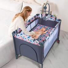 4-In-1 Baby Bassinet Bedside Sleeper With Diaper Changer,Pack And Play ,Foldable Travel Crib Storage Bag & Music Box,Portable Baby Crib Bedding Set,Baby Essentials,Travel-Friendly, Convenient Baby Bed For Newborn To Toddlers - Animal Kingdom - View 4