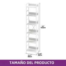 BALCONERA 6-Tier Industrial Tall Shelving Unit – Floor-Standing Wooden Shelving Unit With Metal Frame & 4 Hooks, Pure White | Storage Unit For Living Room & Home Office - 白色 - 查看 6