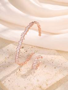 rakol Bộ 2 nhẫn và vòng tay trang trí bất đối xứng bằng đá Cubic Zirconia thời trang - Hoa hồng vàng - Xem 2