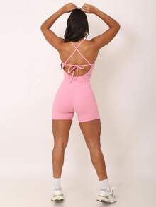 Macaquinho Feminino Atlético Alças Cruzadas Rosa - Rosa chiclete - Visão 5