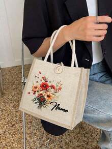 Túi tote tùy chỉnh, quà tặng cá nhân hóa cho Ngày Nhà giáo/Lễ Tạ ơn, túi nhẹ, dung tích lớn, phong cách thường ngày, phù hợp cho đám cưới, sinh nhật, bãi biển, kỳ nghỉ, trường học, món quà lý tưởng cho phụ nữ, mẹ, giáo viên, bạn bè, phù dâu, học sinh, túi xách/túi tote dung tích lớn, lựa chọn quà tặng năm mới. - Nhiều màu - Xem 4