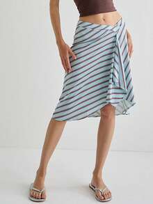 Women's Ruffle Hem Sarongs Beach Wrap Cover Up Swimwear Bikini Bottoms High Waisted Tankini Swim Skirts Swimdress - 淺藍色 - 查看 2