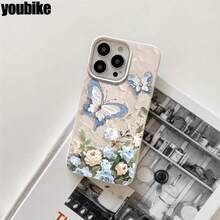 Fundas y carcasas protectoras con diseño de flores azules y orificios grandes, compatibles con phone 16 Pro, 16, 15 Pro, 14, 14 Plus, 14 Pro, 13, 13 Pro, 12 Pro y 11/11 Pro. Ideales para regalar en cumpleaños y celebraciones. - Negro - Ver 4
