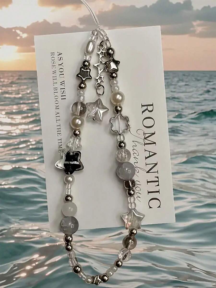 1 Dây đeo điện thoại đính hạt thời trang, Phụ kiện đính hạt hình ngôi sao thích hợp cho điện thoại, máy ảnh, tai nghe, quà tặng trang trí cá nhân