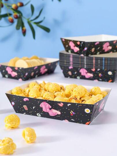 10/24pcs Fashion Snack Boxes, Fries Box, Popcorn Box, Popcorn Box, Birthday Party Decor And Home Movie Night Snack Boxes, Suitable For Lunch Box, Bakery Bread, Burger Restaurant