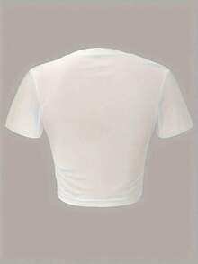 Y2K Style Women's Summer Top - Cropped-Shirt. Italy Style Stamp Pattern White Short Sleeve-Shirt. Daily Casual Wear, Campus Apparel, Women's Vacation Outfits - 白色 - 查看 2