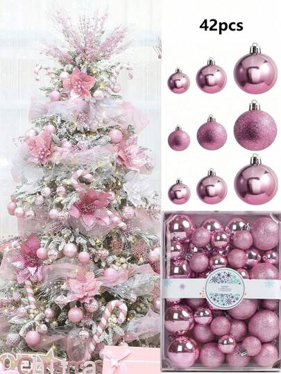 42个3/4/5厘米圣诞派对装饰球，圣诞挂球，塑料球，悬挂装饰球，圣诞装饰品，适用于圣诞树场景、家居装饰、房间装饰、卧室装饰、新年装饰、圣诞装饰、户外装饰、节日派对装饰、圣诞派对用品、圣诞主题氛围节日悬挂装饰、活动派对礼物、圣诞球礼品套装、新年快乐、送给亲朋好友的礼物、冬季圣诞装饰、家居圣诞礼物、圣诞装饰