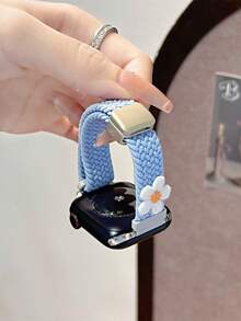 新款藝術優雅尼龍花卉錶帶，相容 38/40/41/42/44/45/46/49mm，適用於 Ultra/S10/9/8/7/6/5/4/3/2/1 - 藍白花 - 查看 2