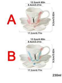1 Set kreative handbemalte 3D geprägte Schleife & Rose Keramik Kaffee/Milch Tasse & Untertasse Set - Verschiedenfarbig - Übersicht 6