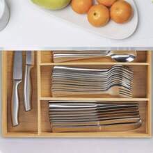 Bandeja para cubiertos de bambú: utensilios de cocina, cubertería, organizador de cajones para cubiertos, divisores, organizador para guardar y organizar cubiertos, cucharas, utensilios y aparatos. - 4 cuadrículas - Ver 7