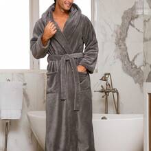 Mens Robe With Hood, Plush Fleece Hooded Mens Bathrobe, Big And Tall Bath Robe For Menhalloween - Blue Plaid - View 4