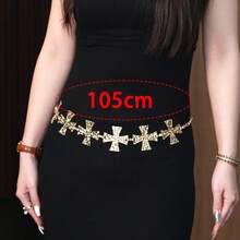 1 Women's Golden And Silver Cross Waist Chain, Elegant And Versatile, Fashionable Street Style, Women's Metal Belt, Match With Dress, Daily Use - 金色 - 查看 7