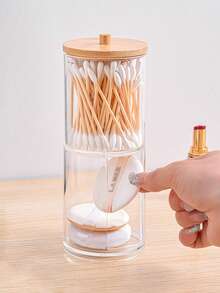 Bamboo Lid Transparent Plastic Storage Box, Desktop Makeup Organizer Box With Dual-Hole Round Design, Transparent Cosmetic Storage Box With Dual-Compartment Design - Modern Vanity Storage Box With Lid, Bathroom Sink Organizer, Suitable For Makeup Brushes, Lipsticks, Beauty Tools - Multicolor - View 6