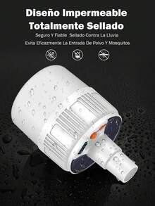 Foco LED portátil recargable con 5 modalidades, celdas solares, tamaño mediano, lámpara de emergencia, luz blanca ideal para exteriores camping trabajo iluminación móvil batería de larga duración resistente agua multifunción - Blanco - Ver 7