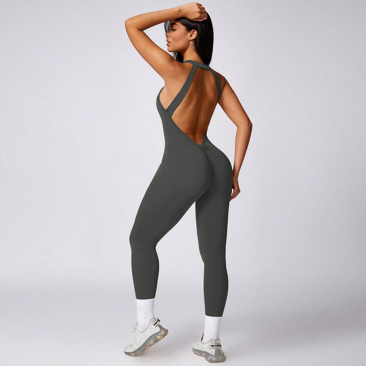 Pantalón de una pieza sin mangas con copa ajustada para mujer, con alta elasticidad para ejercicio, yoga, fitness, correr y deportes de verano. Cómo