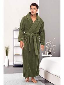Mens Robe With Hood, Plush Fleece Hooded Mens Bathrobe, Big And Tall Bath Robe For Menhalloween - Army Green - View 4