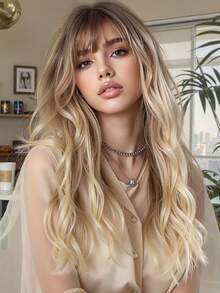 Tóc giả màu vàng ombre có máiTóc giả dài gợn sóng màu vàng highlight cho nữTóc giả dài xoăn tổng hợp cho tiệc hóa trang sử dụng hàng ngày 24INCH Ngày của mẹ ở trường - Màu dương cầm - Xem 1
