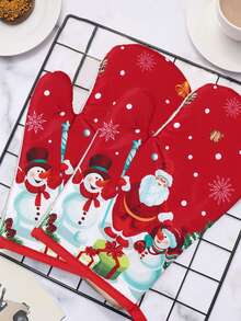 2 pezzi/Set Guanti da forno resistenti al calore con imbottitura isolante, stile Pupazzo di neve e Babbo Natale, guanti da cucina natalizi per cottura e panificazione durante il Natale e le feste invernali, decorazioni natalizie 2025, Buon 2026 Anno Nuovo, accessori da cucina natalizi, decorazioni per la casa e la cucina, decorazioni per feste di Natale