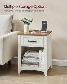 VASAGLE Farmhouse Nightstands With Charging Station, Set Of 2 Bedside Tables, Side Tables With Drawer, Open Compartment, For Bedroom - US B Type Plug(110-127V) - View 4