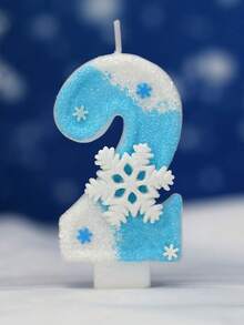 1件雪花花瓣數字生日蠟燭，藍色數字，聖誕白色雪花主題白色與藍色大雪花數字生日蠟燭 - 彩色 - 查看 19
