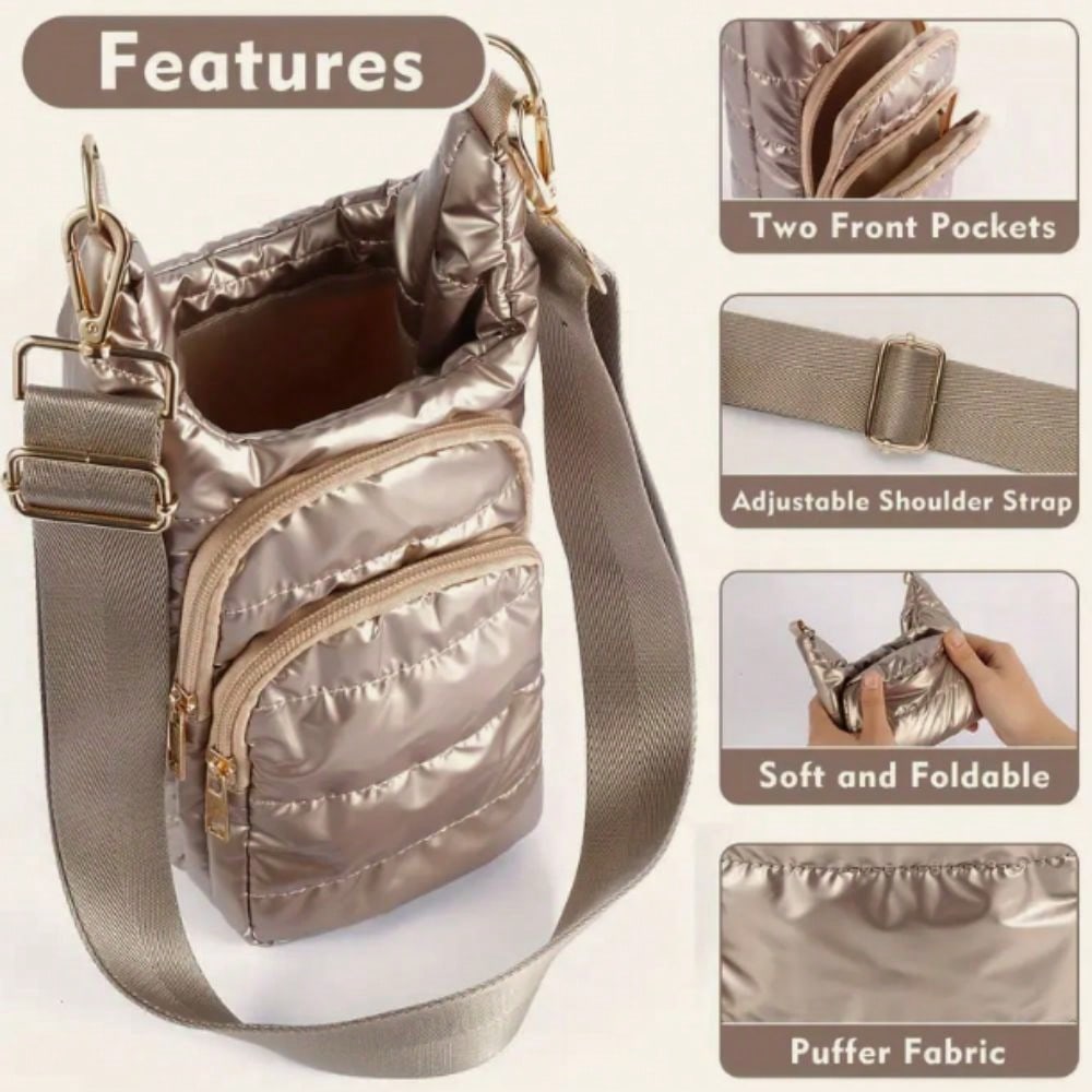 Pieza Bolso de hombro para mujer, bolsa aislada con diseño de peluche para botellas de agua, correa ajustable, múltiples bolsillos, conveniente para