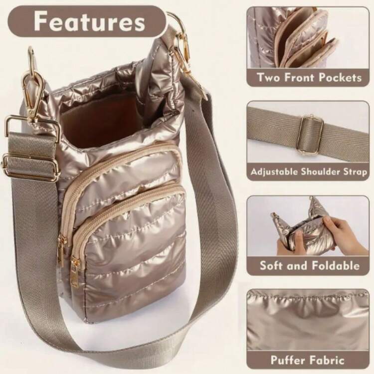 1 pieza Bolso de hombro para mujer, bolsa aislada con acolchado para botellas de agua de moda, longitud ajustable de la correa de hombro, múltiples bolsillos, conveniente para almacenar botellas de agua, teléfonos móviles, llaves y otros artículos, adecuado para deportes al aire libre, fitness, viajes, senderismo y camping. - Multicolor - Añade 2