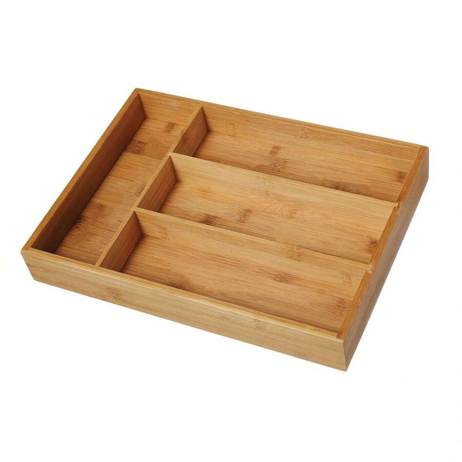 Bandeja para cubiertos de bambú: utensilios de cocina, cubertería, organizador de cajones para cubiertos, divisores, organizador para guardar y organizar cubiertos, cucharas, utensilios y aparatos. - 4 cuadrículas - Ver 1