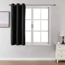 1pc/2pcs Linen-Like Blackout Curtains, Available In Multiple Sizes For Bedroom, Living Room, Home Theater, Dining Room, With Eyelets - Black - View 32