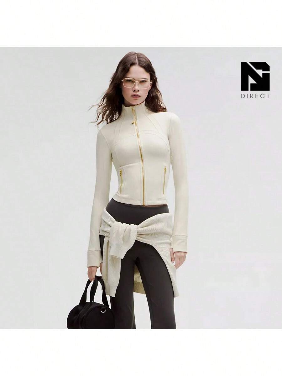 Lululemon Define Cropped Jacket Nulu-For Yoga Gym Running-Sweat-Wicking-Yoga-All Seasons Sport-Spring/Summer-Autumn/Winter-Prefect Thanks Giving Day & Chrismas Gift - Xương/Vàng - Xem 1