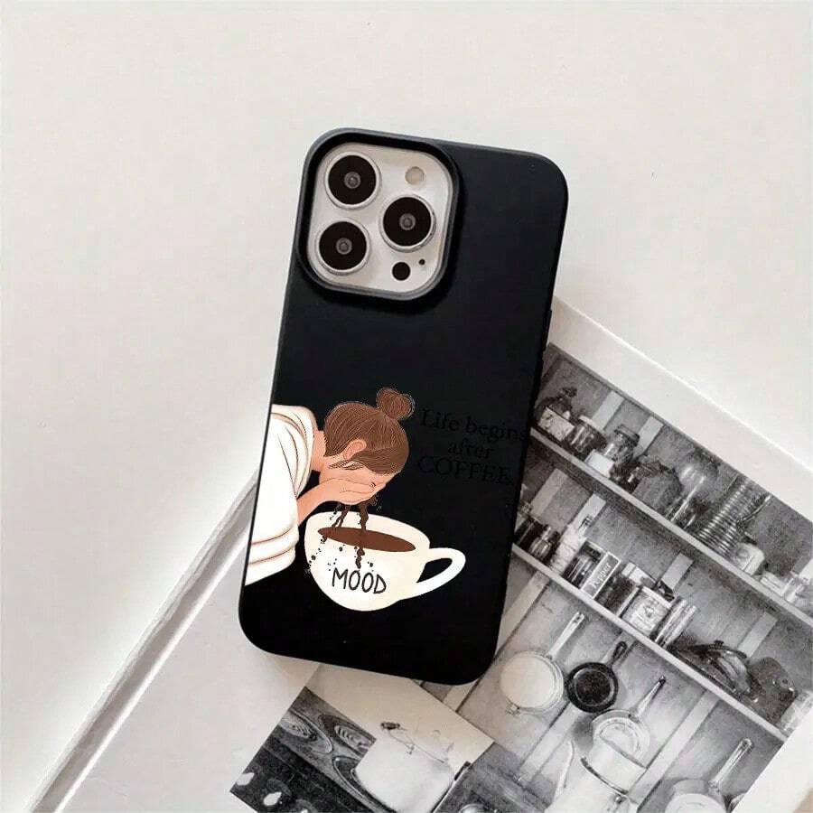 Funda protectora para phone con diseño de niña lavándose la cara con café, orificios grandes, compatible con phone 16 Pro Max, 16, 15 Pro, 14, 14 Plus/14 Pro Max, 13, 13 Pro, 12 Pro y 11/11 Pro. Regalos para cumpleaños y fiestas. - Negro - Ver 1