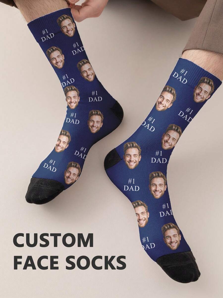 1 Pair Customizable Funny Expression Men's Socks, Personalized Photo Socks, Suitable For Handsome Guys And Beautiful Ladies, Customized Funny Couple High Socks, Ideal Gift For Valentine's Day, Birthday And Various Occasions, Suitable For Men And Women, Great Gift For Family, Grandparents, Children, Pets, Living Room, Bedroom, Graduation Season, Winter, Christmas, Autumn, Holidays, Anniversary, Fitness Enthusiasts