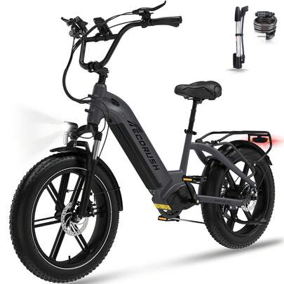 ECORUSH Electric Bike, Ebike With 48V/15.6A Removable Battery, Heavy Duty Frame, 20*4.0 Inch Fat Tires, 7 Speeds, LCD Display, 250W 25km/H Electric Mountain Bike For Adults/Teens