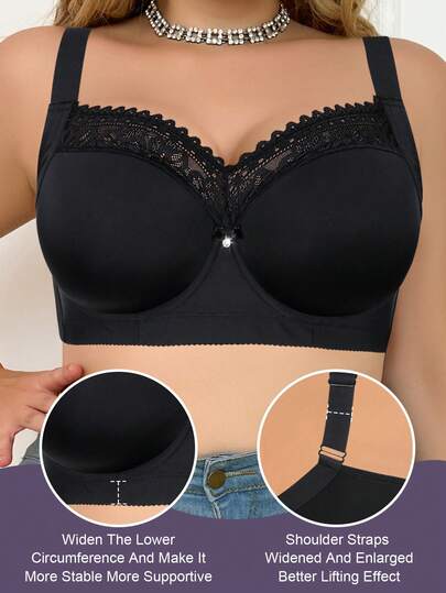 MIMILEMON Plus Size Black Lace Sexy Lingerie, Women Comfortable Supportive Bra