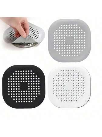 1pc Drain Hair Catcher With Suction Cup, Durable Silicone Square Shower Drain Cover, Prevents Clogging Sink Filter, Fits Bathroom, Bathtub And Kitchen, Bathroom Accessory, Summer Bathroom Decor