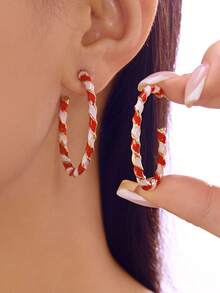 1 par de pendientes de caramelo retorcido dulce para Navidad, joyería para damas, adecuado para fiestas y banquetes navideños - Rojo y blanco - Ver 2