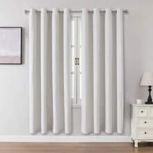 1 件/2 件仿亚麻遮光窗帘，多种尺寸可选，适用于卧室、客厅、家庭影院、餐厅，带系带窗帘布，白色 - 白色 - 查看 14