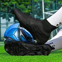 1 双全新足球鞋，推荐用于学校、学生、比赛、训练、高帮、长钉、耐磨、防滑、适合青少年和成人、男女通用 - 黑色 - 查看 5