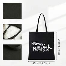 New York Or Nowhere Tote Bag - Large NYC Slogan Design, Reusable Shopping Bag, Durable Beige And Black Unisex Daily Bag, Machine Washable - Perfect Gift For New York City Lovers, Reusable Shopping Bag, Casual Multifunctional Bag, Urban Style, Sturdy Structure, Exclusive For -Friendly Shoppers, Reinforced Handles, -Friendly Buyers - 黑色 - 查看 3